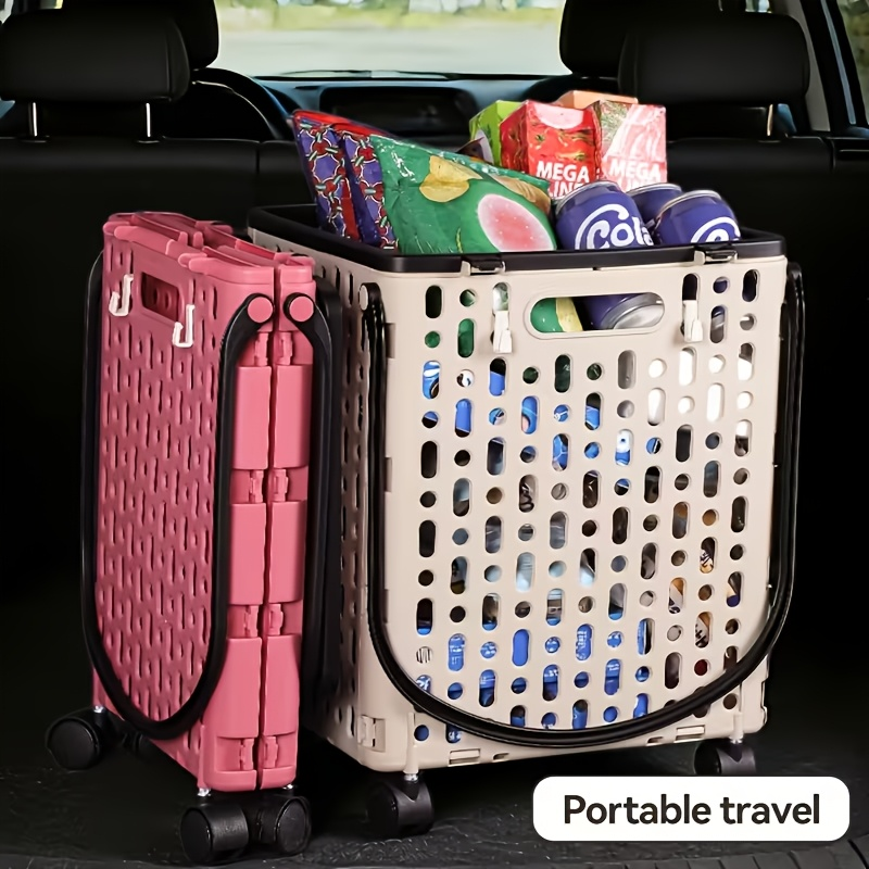 Foldable Shopping Cart with Wheels and Handle Large Capacity Portable Trolley for Grocery Camping Travel Laundry Beach Outdoor Home Lightweight Space Saving