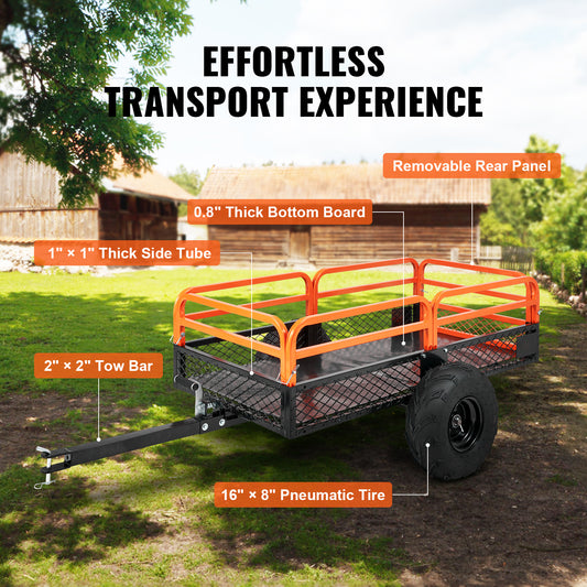 Tow Behind Dump Cart ATV Trailer 750-1500 lbs, Heavy Duty Steel Garden Dump Trailer 12-15 Cu Ft with Removable Sides & Pneumatic Tires for Mowers, Tractors, UTV
