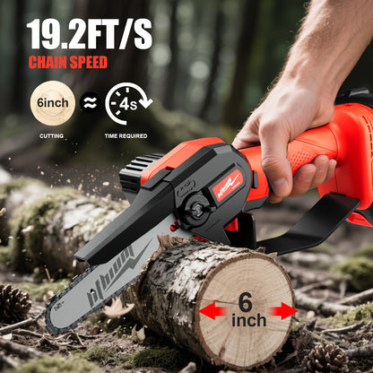 Mini Chainsaw Cordless 4 & 6 Inch Electric - Upgraded Portable Battery Chainsaw with Safety Lock, Splash-Proof Cover & Rechargeable Battery for Tree Pruning, Branch Cutting & Garden Use