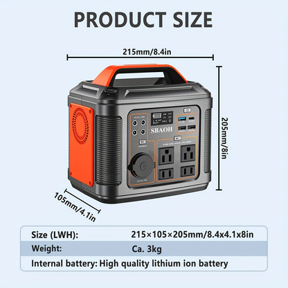 Backup Power Supply 300W 296Wh Portable Power Station Quick Charge AC Outlet DC USB LED Flashlight Lithium Battery for Home Camping Travel Blackout