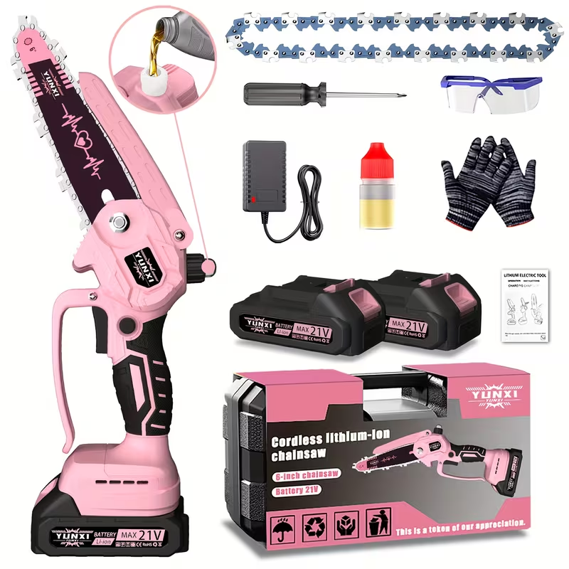 Cordless Electric Pruning Saw Handheld Mini Chainsaw Wireless Portable Tree Branch Cutter with Safety Lock Rechargeable Battery for Yard Garden Trimming