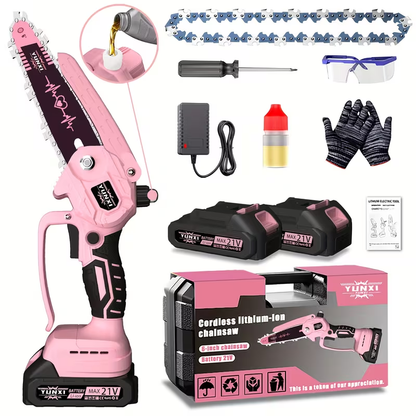 Cordless Electric Pruning Saw Handheld Mini Chainsaw Wireless Portable Tree Branch Cutter with Safety Lock Rechargeable Battery for Yard Garden Trimming