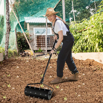 Fillable Drum Lawn Aerator Rolling Heavy Duty - 18 & 21 Inch Spike Roller with 51-Inch Metal Handle, Sand or Stone Fillable Drum for Deeper Soil Penetration, Manual Aeration for Garden Yard Patio