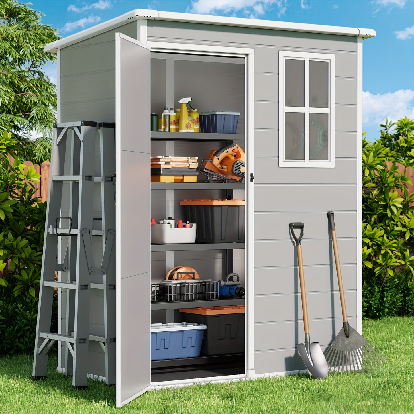 Plastic Garden Shed 5x3 ft Resin Outdoor Storage with Lockable Door