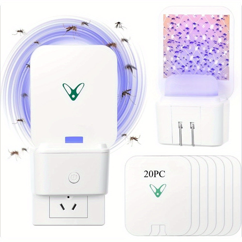Flying Insect Trap Plug-In with UV Light & Sticky Boards – Indoor Mosquito Gnat Fly Catcher for Kitchen Bedroom Living Room, 10/20 Replaceable Glue Pads, Portable Pest Control