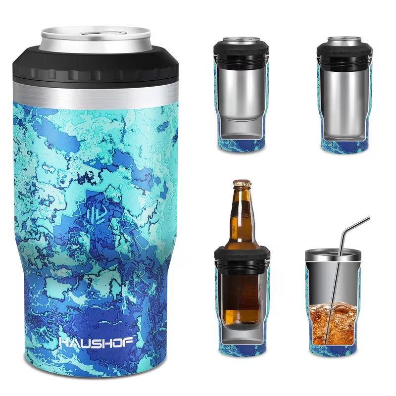 Can Cooler Insulated Stainless Steel 4-in-1 for 12 oz Standard Slim Can & Beer Bottle – Double Wall Sweat-Proof Beer Koozie for Camping Beach Tailgate BBQ Outdoor Party