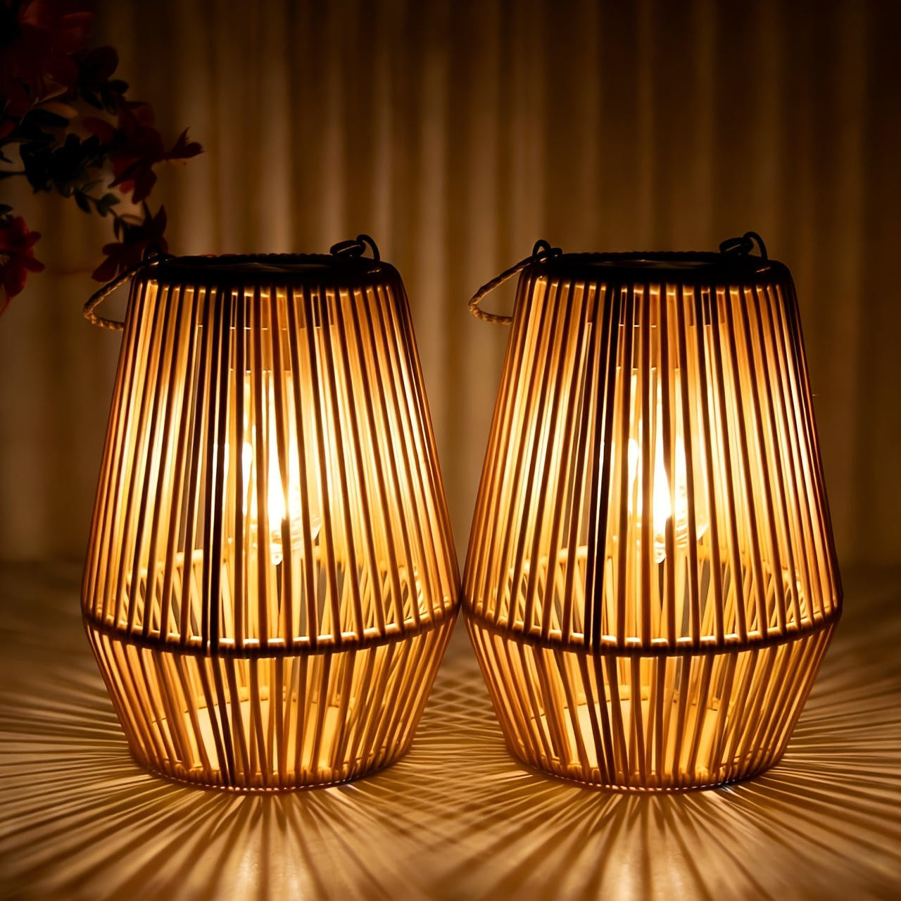 Solar Bamboo Lights Bohemian Style Outdoor Hanging Decoration for Garden Patio Deck Porch Tree Lawn Halloween Christmas 1/2/4pcs