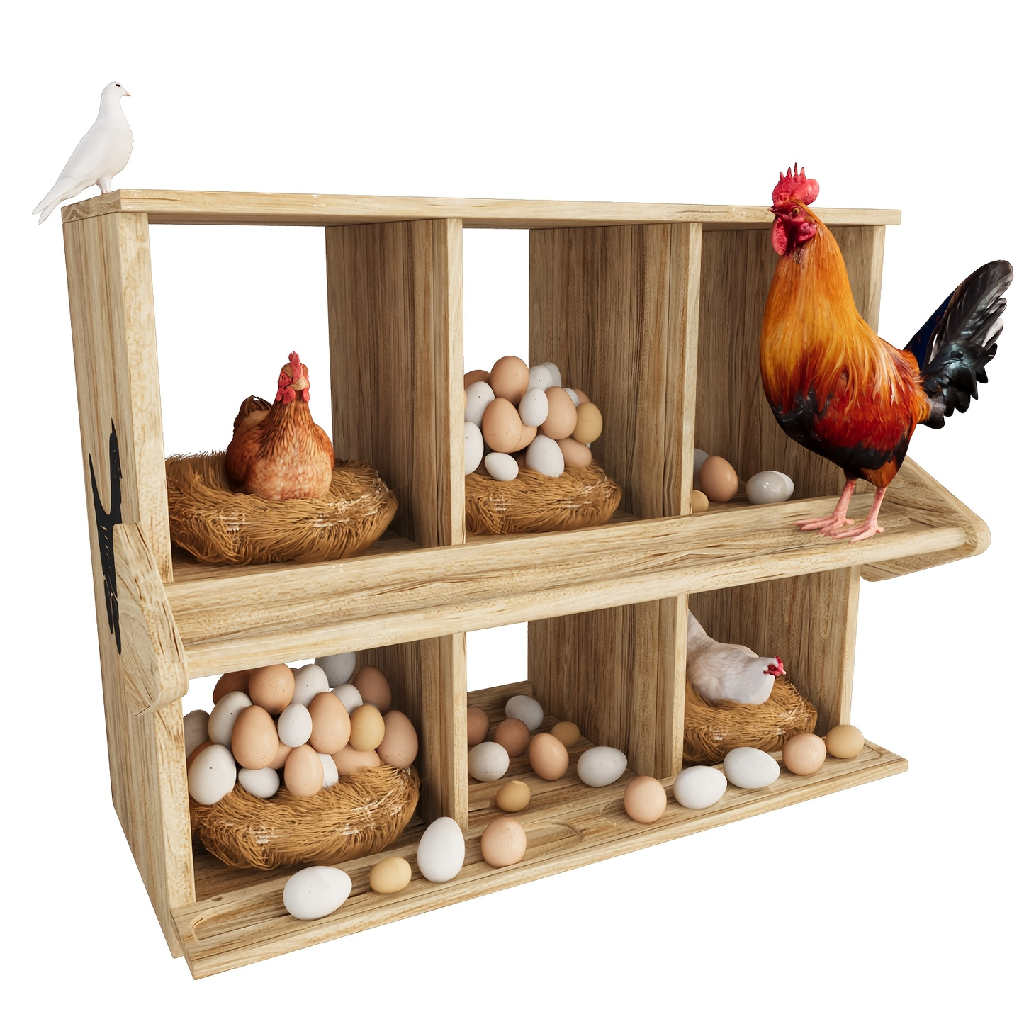 Chicken Nesting Box 6 Compartment Wooden Hen House with Perches - Floor Stand & Wall Mount Options, Durable Poultry Nesting Box for Small & Medium Chickens