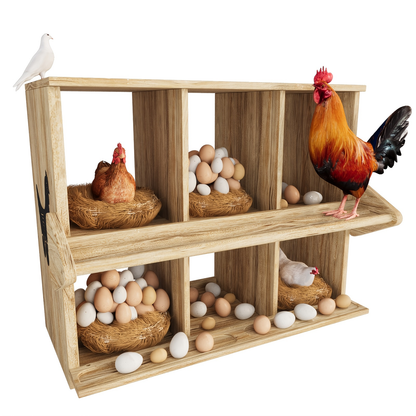 Chicken Nesting Box 6 Compartment Wooden Hen House with Perches - Floor Stand & Wall Mount Options, Durable Poultry Nesting Box for Small & Medium Chickens