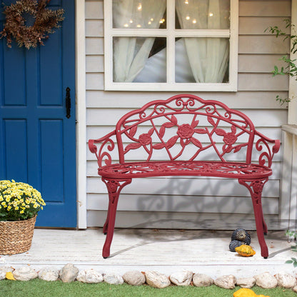 Outdoor Garden Bench Rose Pattern Cast Aluminum Floral Patio Bench with Armrests Vintage Metal Bench for Porch Courtyard Wedding Decor 38.5 Inch