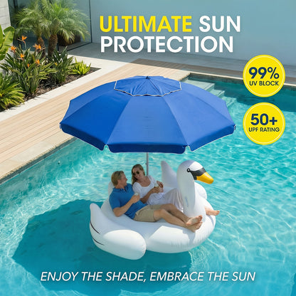 Pool Umbrella 7ft Floating for In-Pool Use, Portable Sun Shade with Base, Cup Holder & Carry Bag, UV Protection Sun Shelter for Swimming Pool, Beach & Lake, Blue