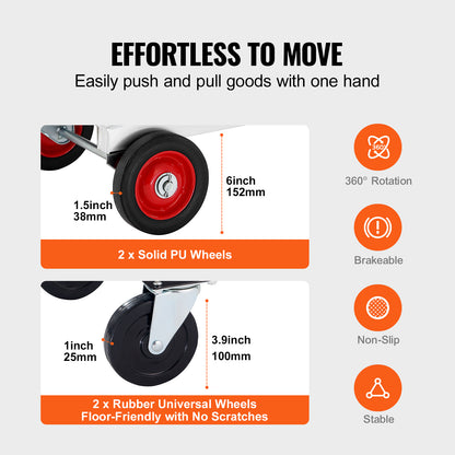 Folding Hand Truck 2-in-1 Convertible 400 LB Capacity Aluminum Carbon Steel Frame 360° Brake Wheels Collapsible Dolly Cart for Warehouse Garden Moving