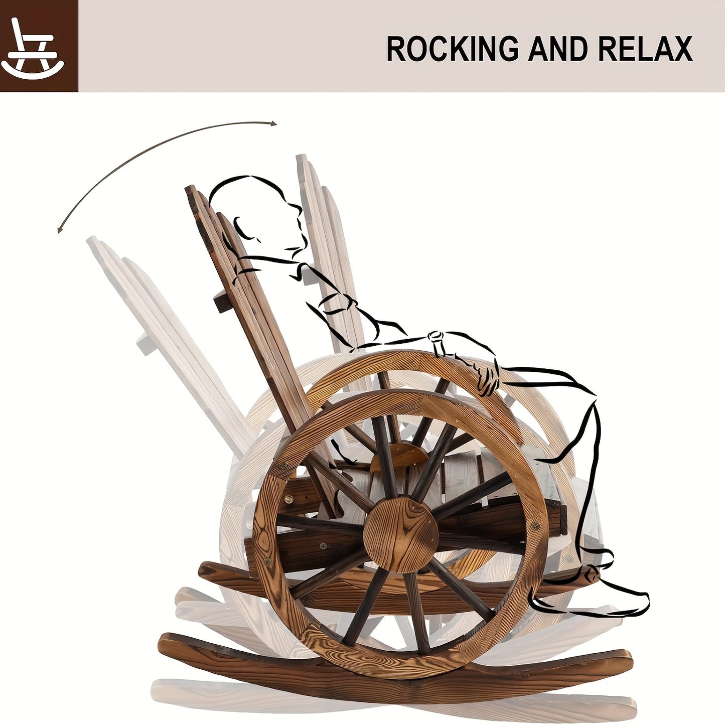 Outdoor Wood Rocking Chair Set – Patio Wagon Wheel Rustic Rocker with Side Table for Porch, Yard & Country Garden