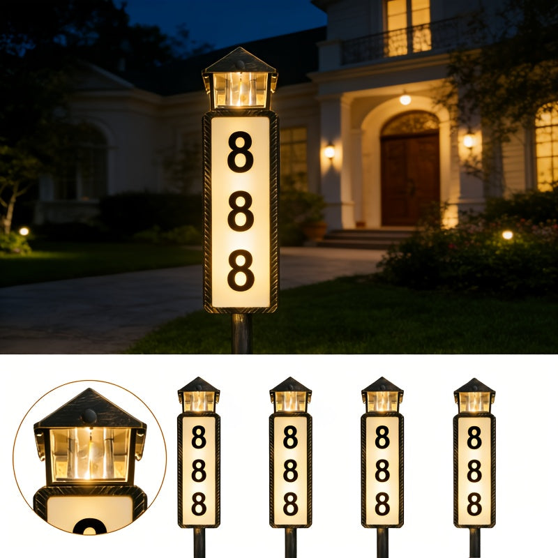 Solar House Number Light Outdoor Waterproof IP44, LED Address Sign Wall Lamp with Light Sensor, 3 Lighting Modes, Auto On/Off Dusk to Dawn, Retro Bronze & Black