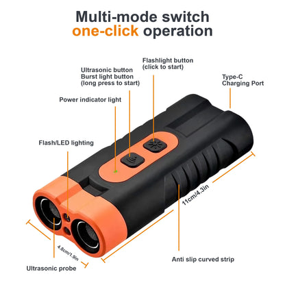 Ultrasonic Dog Repellent Device - Handheld Bark Control with Dual-Head System, LED Light & One-Touch Operation for Small Medium Large Dogs
