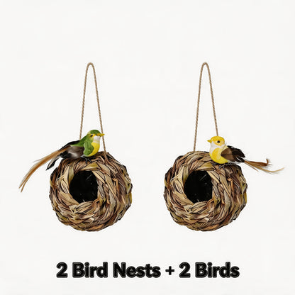 Hummingbird Nest House Handwoven Outdoor Garden Patio Bird Nest - Spherical Design Comfortable Nesting Shelter for Small Birds, Wildlife Habitat Decor