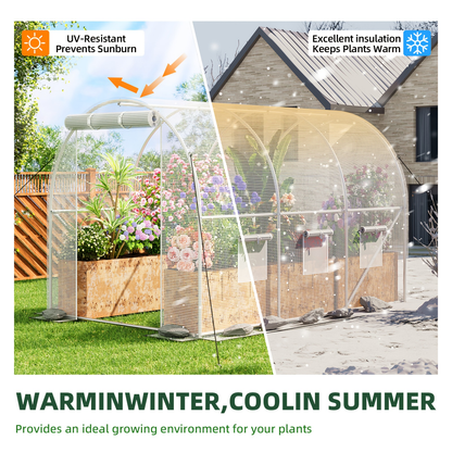 Outdoor Walk-In Greenhouse 10x6.6x6.6 FT – Dual Zippered Screen Doors, 6 Screen Windows & Reinforced Frame, Heavy-Duty Plastic Plant Warm House for Garden & Backyard, Green & White