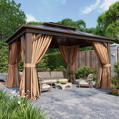 Hardtop Gazebo Polycarbonate Roof Aluminum Frame Curtains & Net