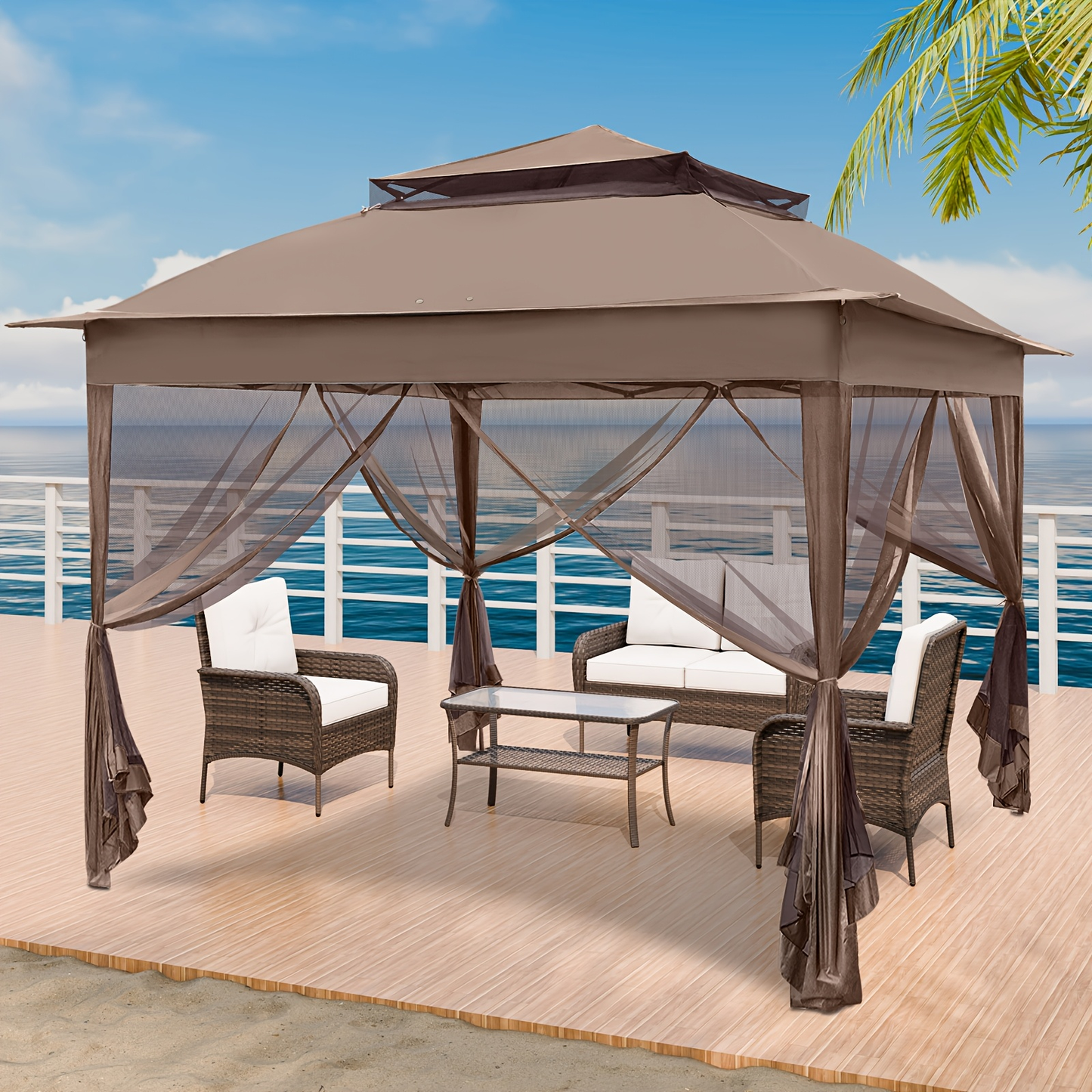 Instant Gazebo Tent 11x11 FT Mosquito Netting No Assembly Required