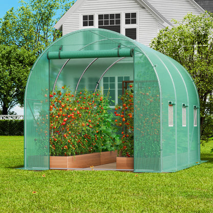 Tunnel Greenhouse Heavy Duty Galvanized Frame 140g/m² PE Cover, 6 Vent Windows Walk-In Hoop House for Garden & Farm, Multiple Sizes