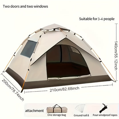 Instant Setup Camping Tent 1-4 Person All Season Dual Door Windproof