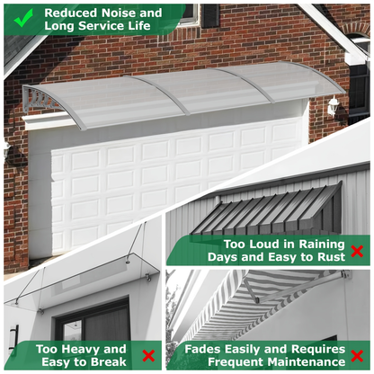 Door Awning 120"x40" Polycarbonate Canopy UPF50+ UV Rain Snow