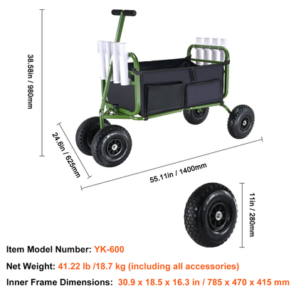 Beach Fishing Cart Foldable 300 lbs with 8 Rod Holders Balloon Wheels Heavy Duty Steel Pier Surf Wagon 600D Oxford