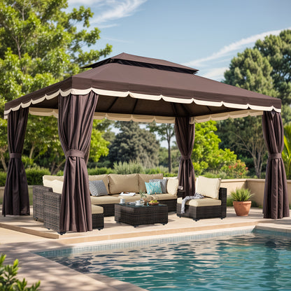 Patio Gazebo 10x13 FT Heavy Duty Double Roof with Mosquito Netting