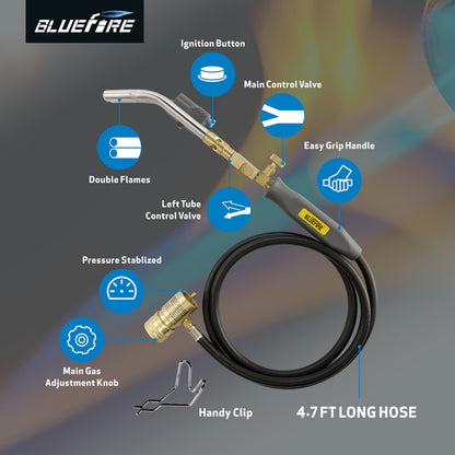 Propane MAPP Gas Brazing Torch Double Turbo Swirl Flame with 5FT Hose & Trigger Start – Heavy Duty Welding Blowtorch for Copper Pipe Plumbing HVAC, Torch Only