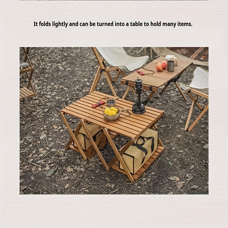 Wooden Camping Table Foldable Lightweight Natural Wood Portable Indoor Outdoor Table for Backyard BBQ, Picnic, Hiking & Easy Storage