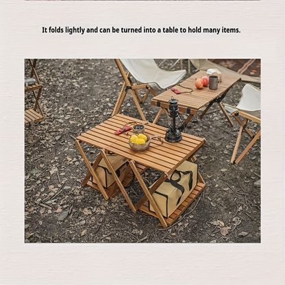 Wooden Camping Table Foldable Lightweight Natural Wood Portable Indoor Outdoor Table for Backyard BBQ, Picnic, Hiking & Easy Storage