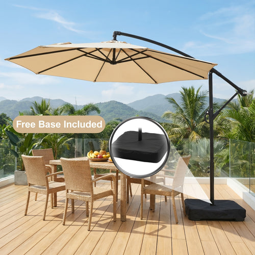 Cantilever Patio Umbrella 10 Ft Offset Hanging Outdoor Umbrella with Crank, Push Button Tilt & Cross Base, Market Umbrella for Patio Deck Pool Backyard, 8 Colors