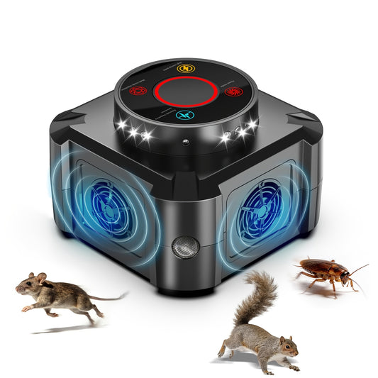 Ultrasonic Pest Repeller Plug In with 12 LED Strobe, 4 Modes Electronic Mouse Repellent Device for Rat Roach Spider Bug Control Indoor Garage Attic Kitchen