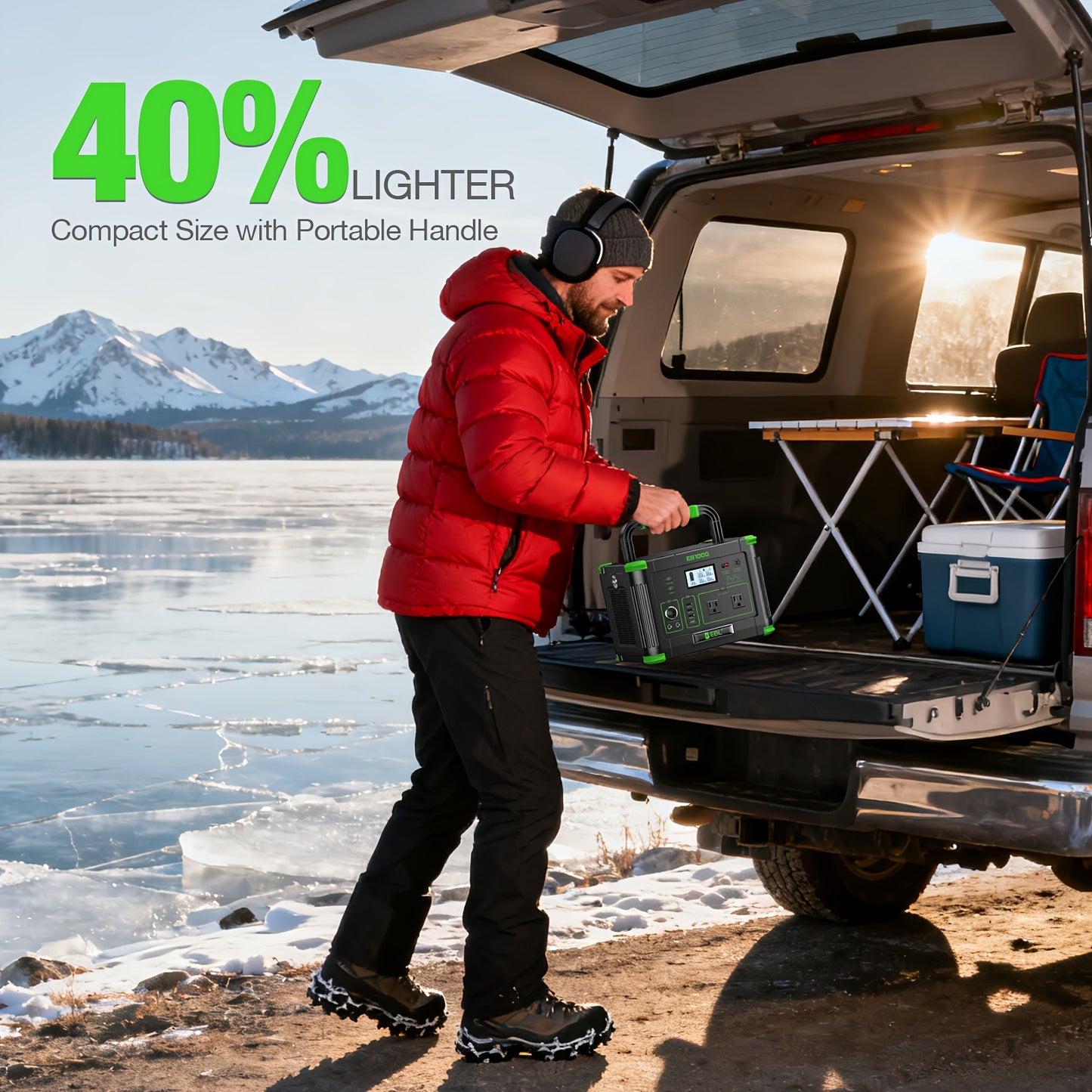 Battery Backup Power Station 1000W 999Wh | 2000W Peak Pure Sine Wave AC 110V PD 60W USB-C Solar Generator | Camping Home Emergency Road Trip