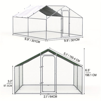 Metal Chicken Run Outdoor Poultry Cage Large Walk-in Enclosure for Chickens Ducks Rabbits UV-Resistant Weather-Resistant Mesh Walls Secure Latches Easy-Access Doors No Electricity Needed