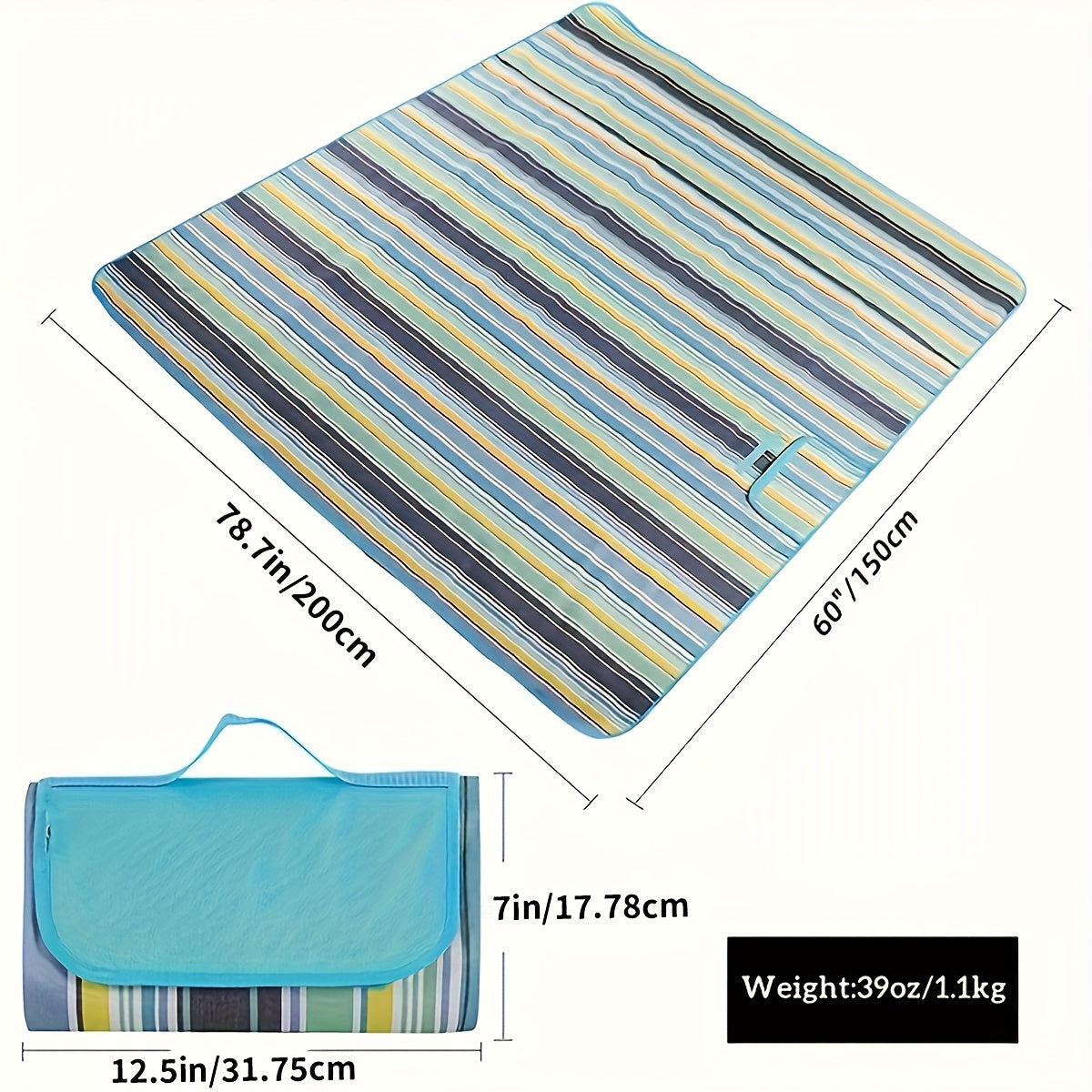 Oxford Fabric Picnic Blanket 80x60in Sand-Resistant Waterproof Portable Outdoor Mat for Beach Camping Hiking Festivals – 600D Heavy Duty Ground Cover