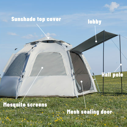 Automatic Hexagonal Camping Tent 4-6 Person Instant Setup Waterproof