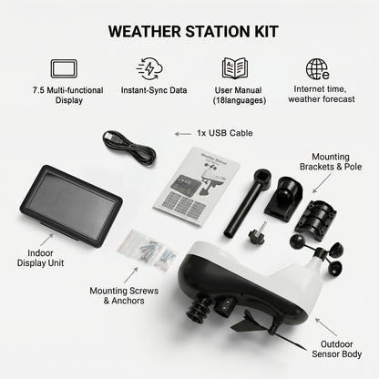 WiFi Weather Station | 7-in-1 Rain Gauge Wind Speed App Forecast