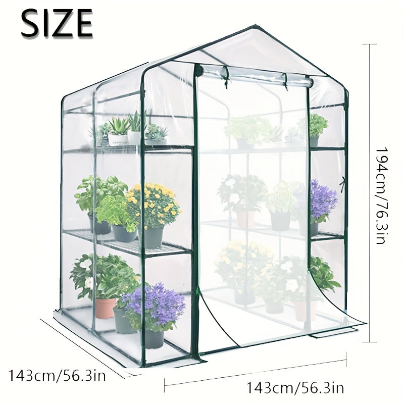 Portable Greenhouse 4.7x4.7x6.4ft with 14 Shelves, Heavy Duty PE Cover Walk-In Garden Greenhouse for Outdoors & Indoors, Clear