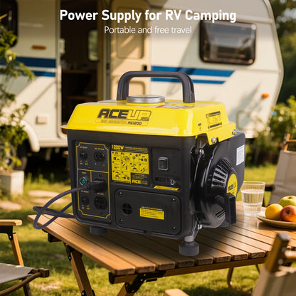 Portable Gas Generator 1200W Peak 900W Rated | 71cc 2-Cycle Engine Recoil Start AC DC Outlets | Camping RV Emergency Backup Low Noise EPA CARB