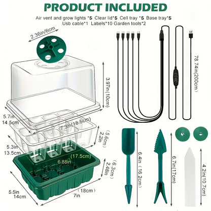 Seed Starting Kit LED Grow Light Timer | Indoor Seedling Tray Dome