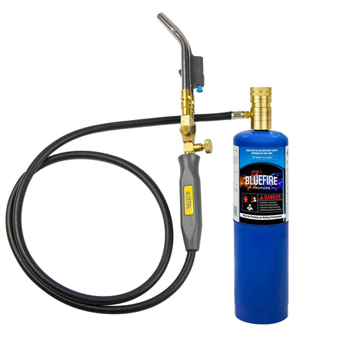 Propane MAPP Gas Brazing Torch Double Turbo Swirl Flame with 5FT Hose & Trigger Start – Heavy Duty Welding Blowtorch for Copper Pipe Plumbing HVAC, Torch Only