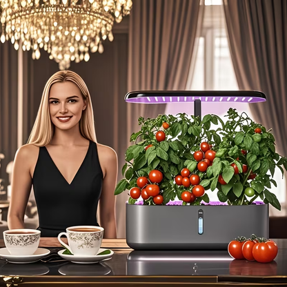Hydroponic Garden Kit 10 Pods Indoor Herb Garden | 24W LED Grow Light Auto Timer 1-Gal Tank Quiet Pump Nutrients | Vegetables Flowers Year-Round Harvest