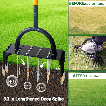 2-in-1 Lawn Aerator 38-Inch Manual Tool with 16 Spikes & 8 Corer Plugs - Dual-Function Spike & Plug Aerator for Garden Grass Aeration, Lawn Thatch Loosening & Yard Care