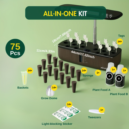 Hydroponic Garden Kit 14-Pod with LED Grow Light – Smart Timer, Quiet Pump & 1.32 Gal Tank, 75-Piece Indoor Herb Garden System for Vegetables, Flowers & Herbs, Plug & Play