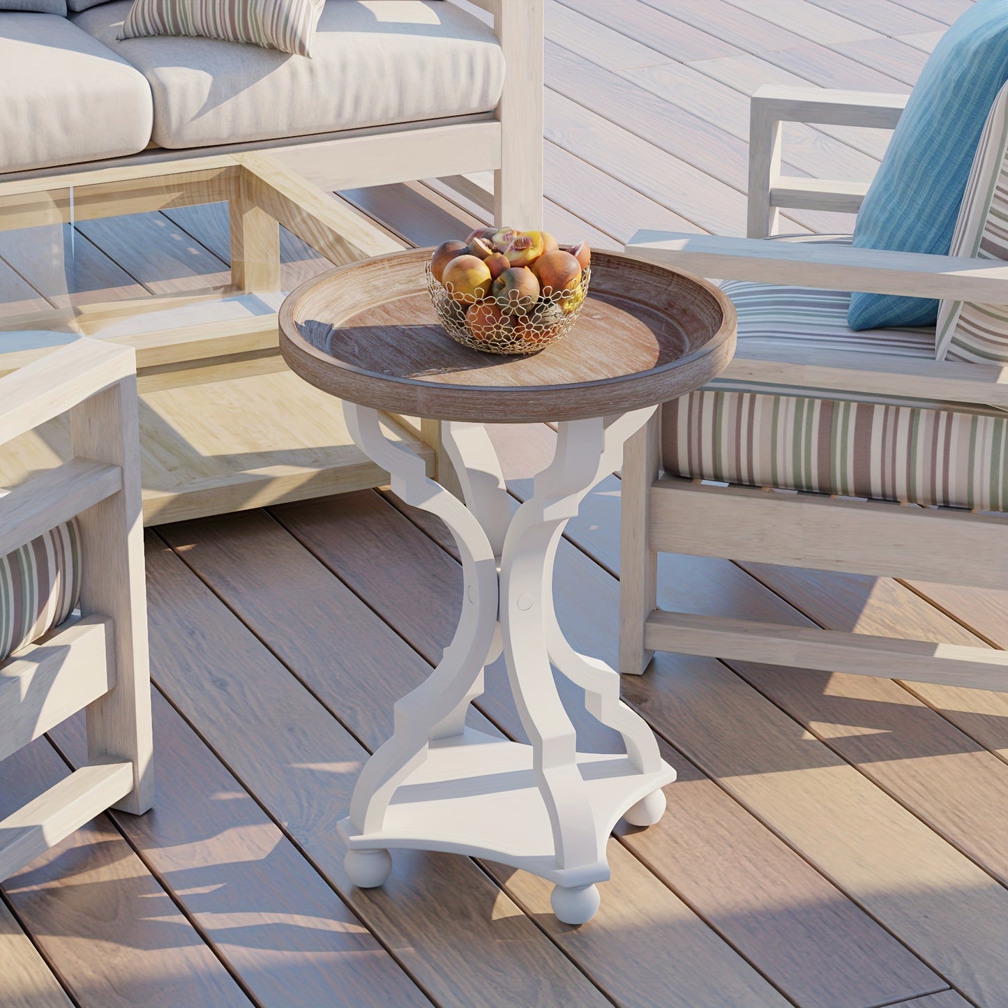 Side Table with Tray Top – Rustic Farmhouse Accent End Table, Distressed Wood Finish, Lightweight & Sturdy, Square or Round for Patio Living Room Bedroom Outdoor Indoor