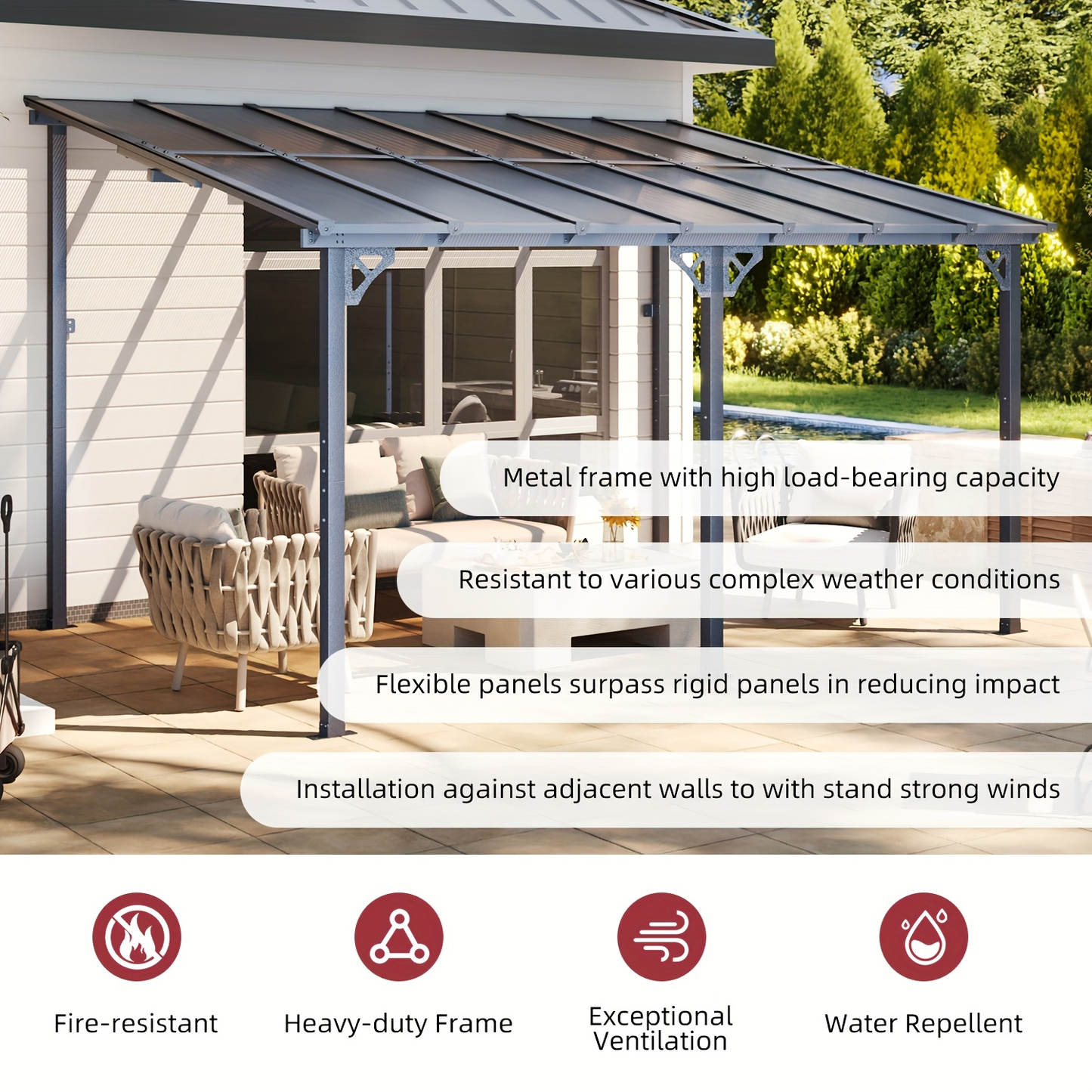 Wall Mounted Pergola Gazebo Hard Top Lean-To Aluminum Patio Cover