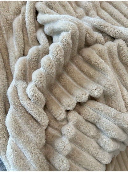 Fleece Blanket Double-Sided 3D Faux Rabbit Fur Throw – Ultra-Soft Thick 300-350g/m² for Home, Office, Travel & Camping, Multiple Sizes & Colors