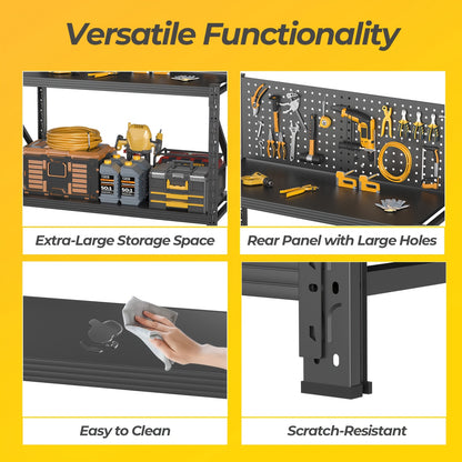 Workbench with Pegboard 47" Metal Craft Table, Adjustable Shelves & Tool Storage, Heavy-Duty Garage Organizer Work Desk for Workshop Welding 47.2"H×47"W×19"D