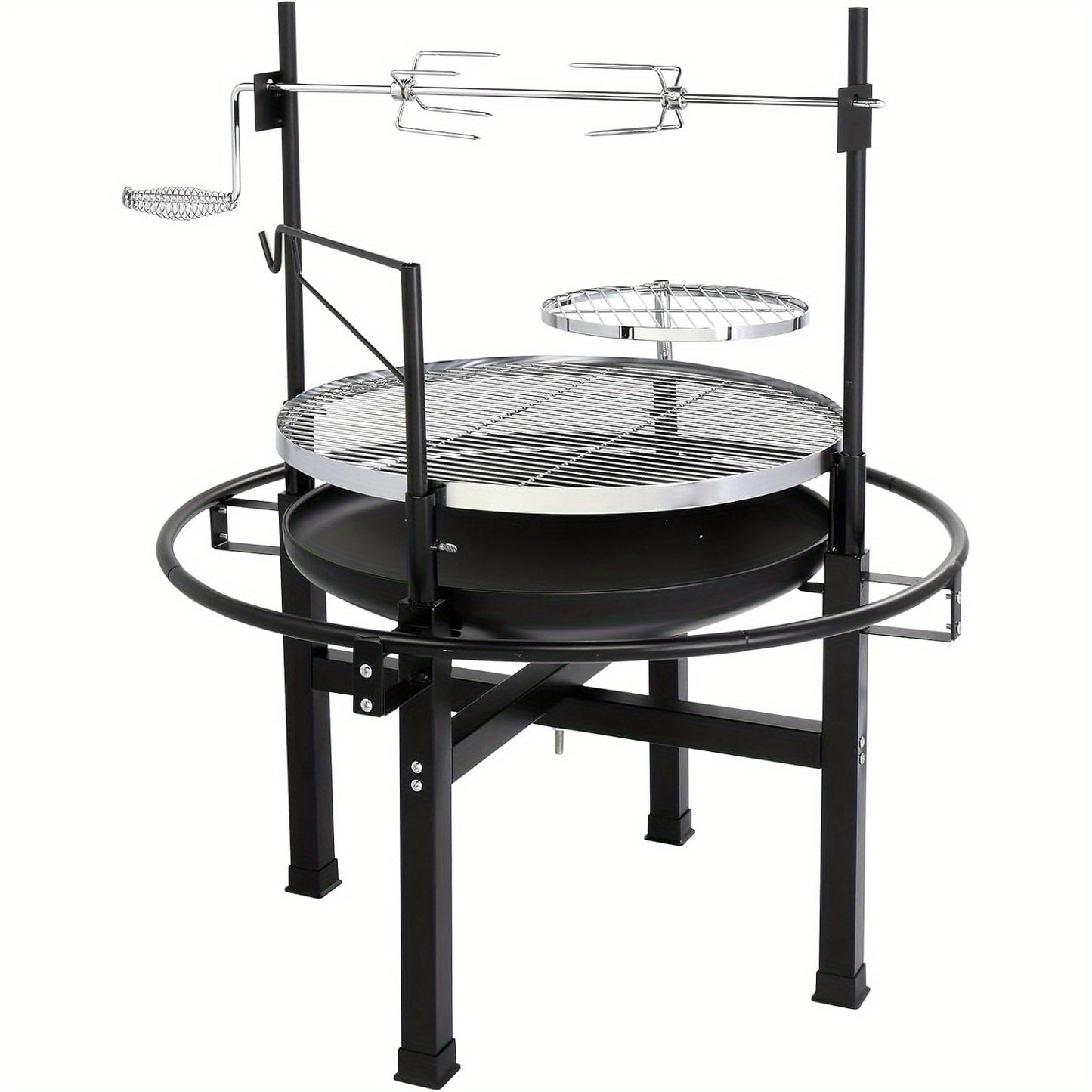 BBQ Fire Pit 33 Inch Wood Burning Outdoor Fire Pit with Swivel Cooking Grate, 2 Removable Grills for Backyard Patio Picnic Outside Camping